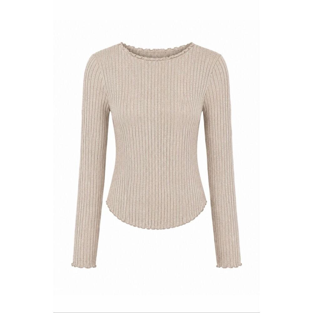 Natural Life Semi Sheer Ribbed Long Sleeve Layering Top Beige Large NWT - Picture 3 of 12
